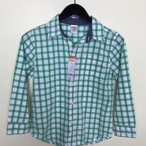 Gymboree boys green white checkers shirt.